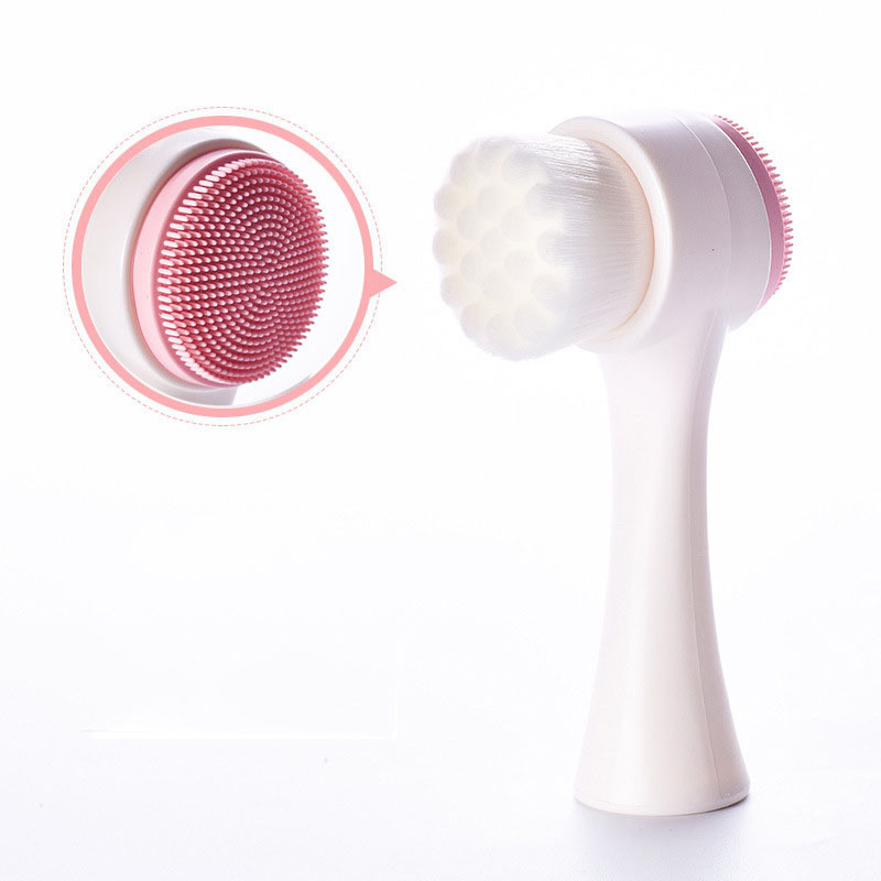 3D silicone face washing instrument facial cleaner manual facial brush soft hair silicone double side massage brush long handle