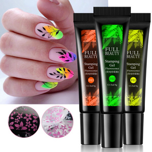 8ml Neon Stamping Gel Set Fluorescent Yellow Green Gel Nail Polish Stamp Nail Art Plates Paint Varnish Manicure Design