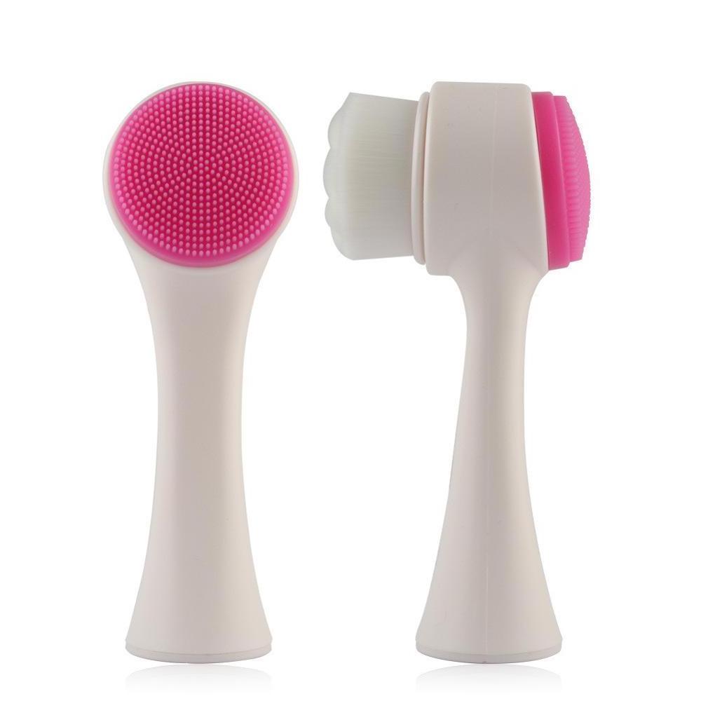 3D silicone face washing instrument facial cleaner manual facial brush soft hair silicone double side massage brush long handle