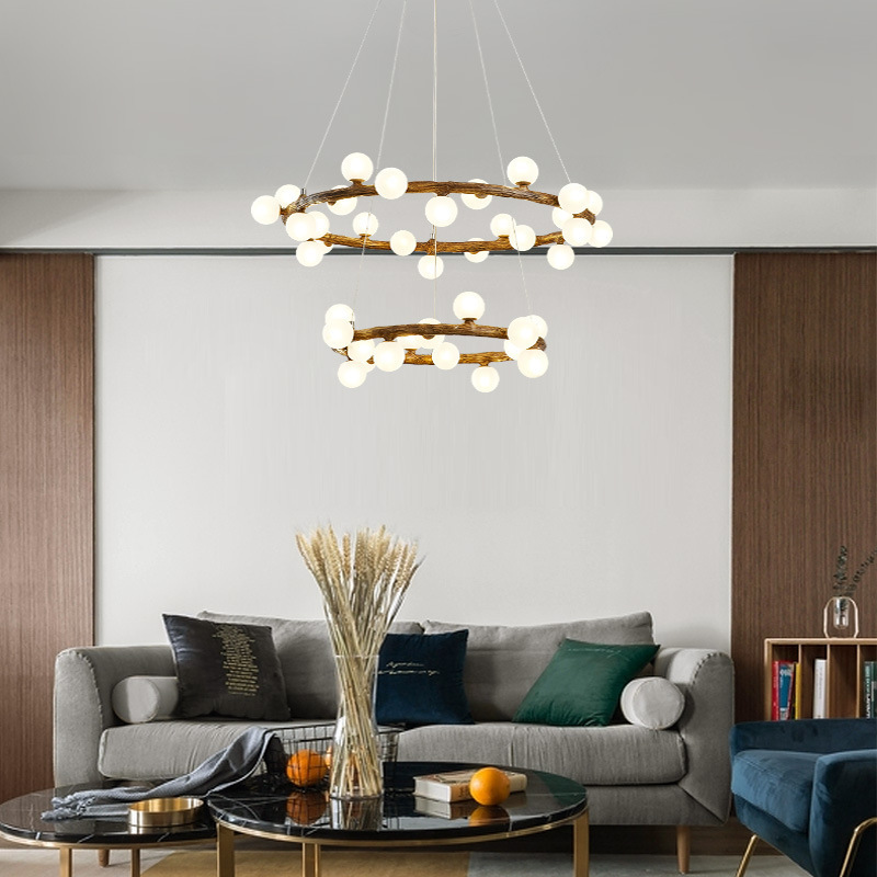 Warm milky white multi-head spherical living room dining room glass chandelier personalized minimalist bedroom pendant light