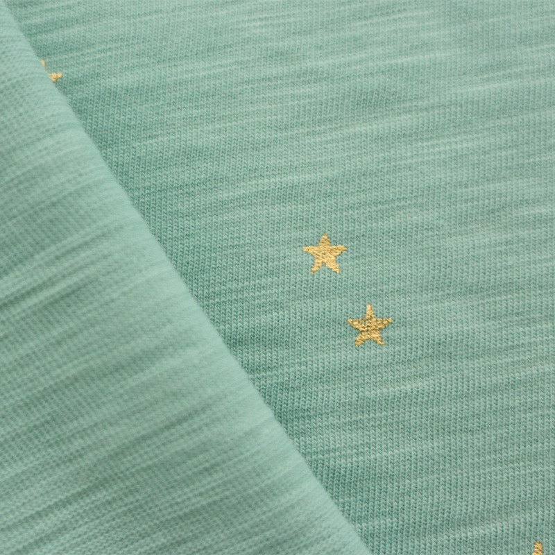 customization glitter gilding Gots Certified Organic Cotton 100% cotton slub foil printed jersey knit fabric for Garment