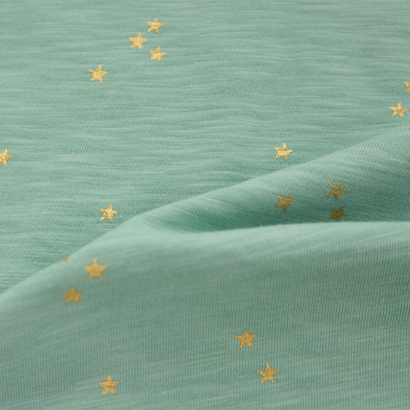 customization glitter gilding Gots Certified Organic Cotton 100% cotton slub foil printed jersey knit fabric for Garment