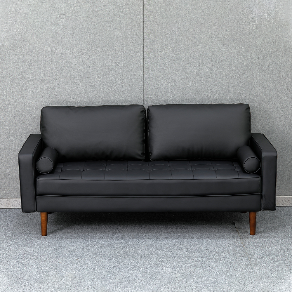 Luxury Black Leather Office Sofa for Reception Modern 2 Seater Hotels Lounge Couch Furniture