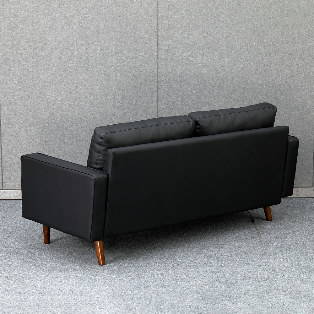 Luxury Black Leather Office Sofa for Reception Modern 2 Seater Hotels Lounge Couch Furniture