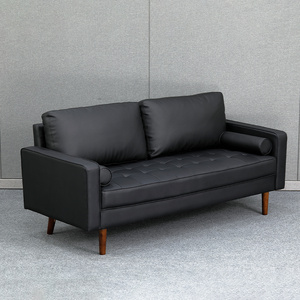 Luxury Black Leather Office Sofa for Reception Modern 2 Seater Hotels Lounge Couch Furniture