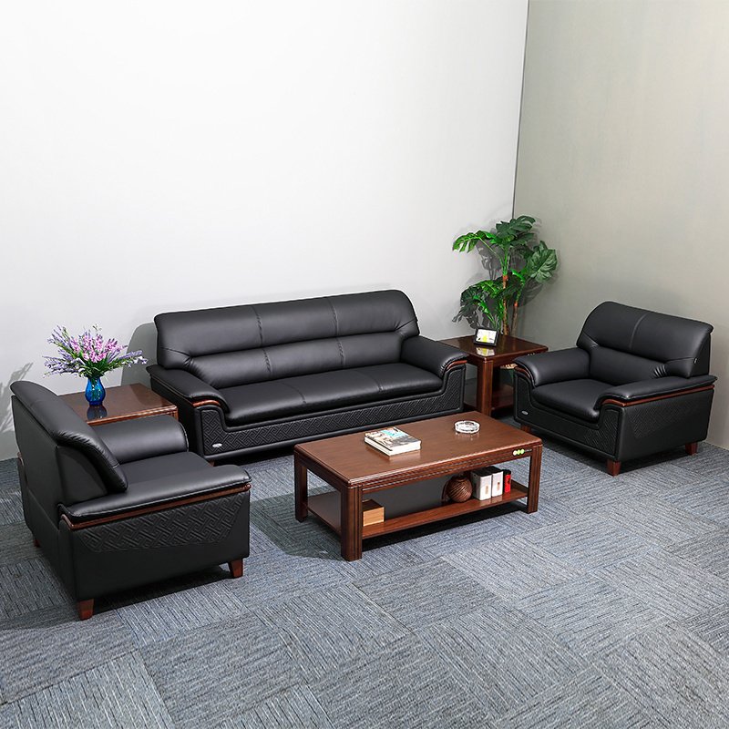 Luxury Leather Sofa Set, Black Couch for Office Reception hotel furniture set office furniture