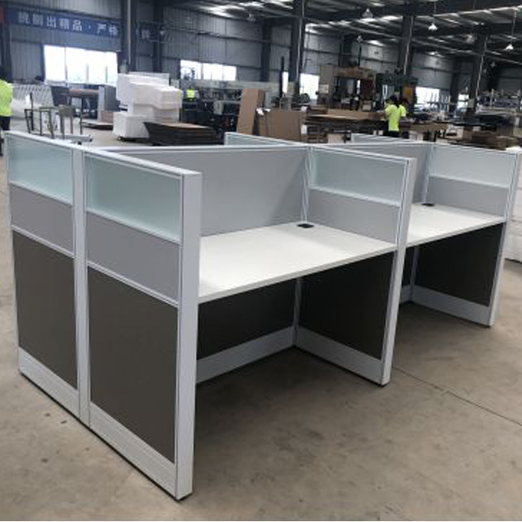 OEM modern office furniture design 4 person modern office cubicles with textured glass for call center cubicles use