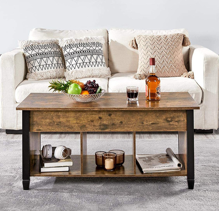 Living room wooden lift up coffee table modern with hidden storage