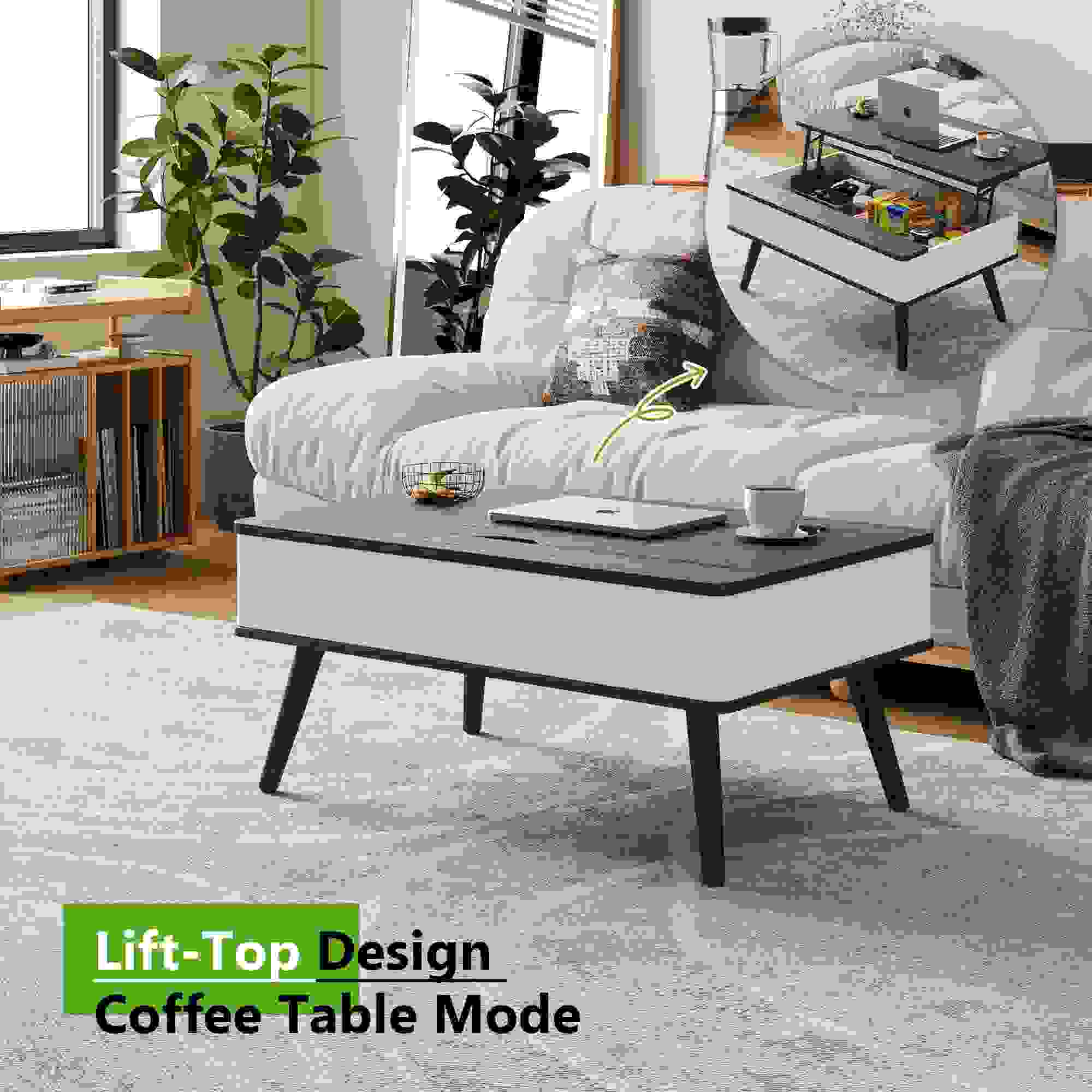 Modern Lift Top Coffee Table with Storage, Small Luxury Furniture for Living Room, Wood Home Center Table