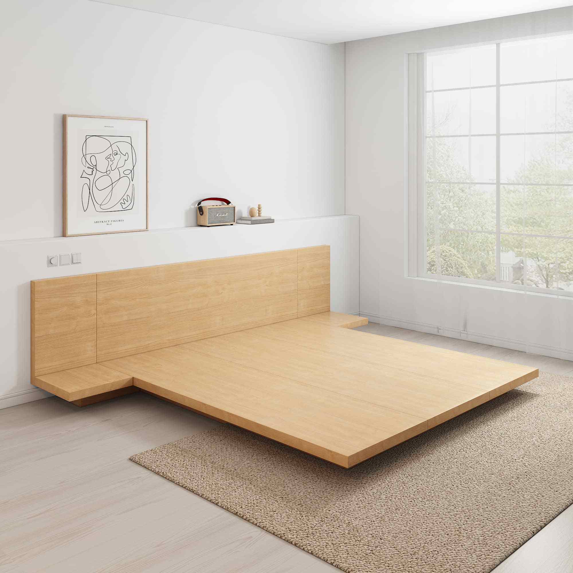 Japanese Bed Frame, Floating Platform Bedroom Furniture Wooden Queen King Size Low Tatami Cama