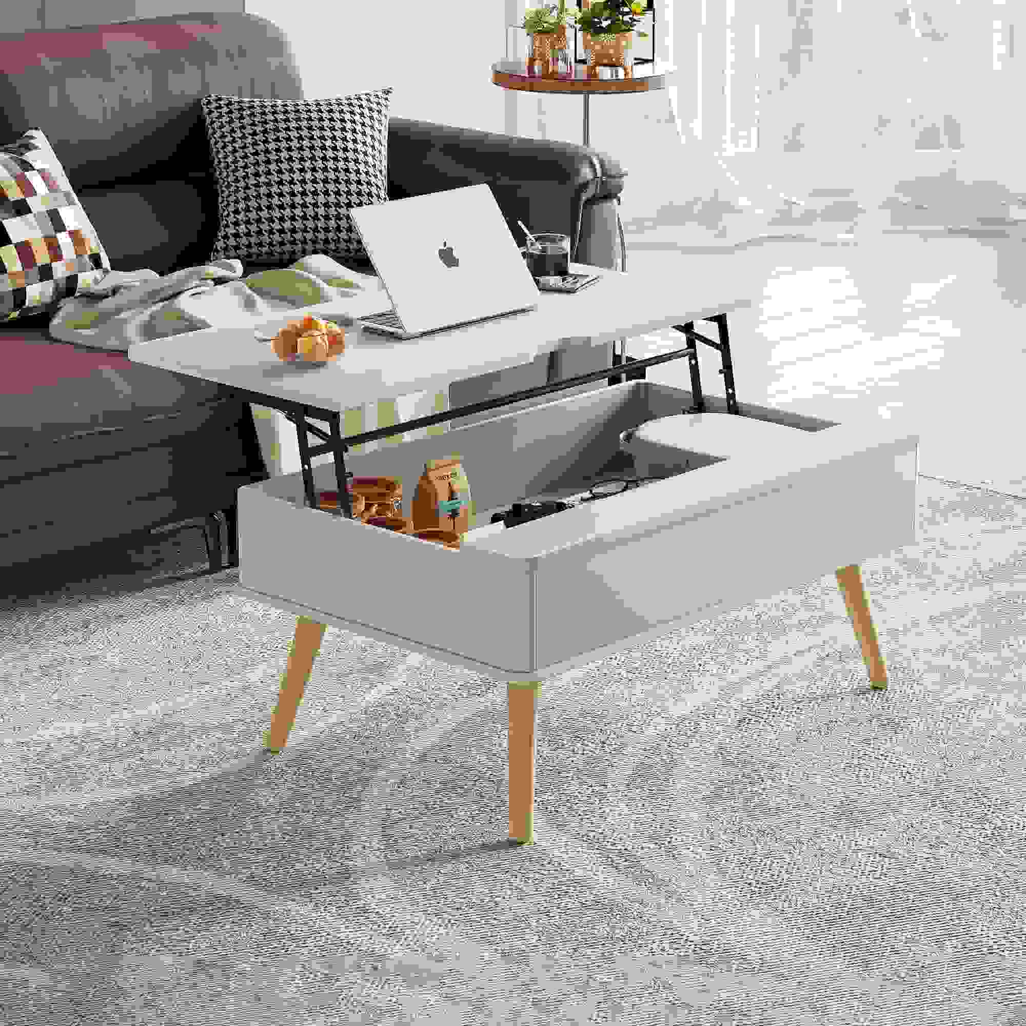 White Coffee Table Multifunctional Living Room Storage Furniture, Elegant Design Lift Top Center Table for Small Spaces