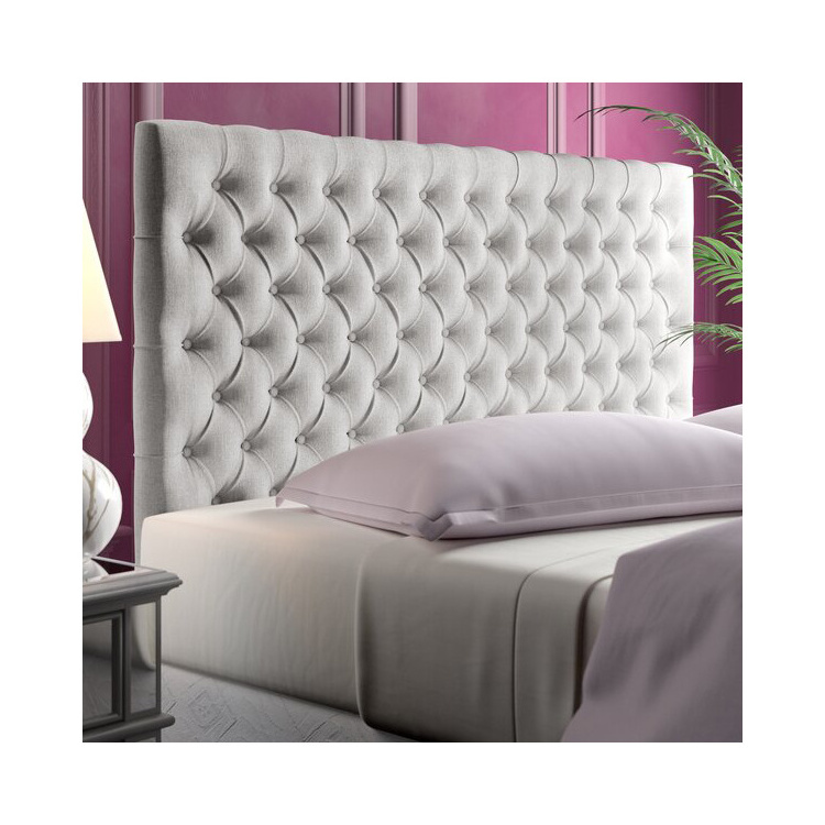 China Beige color wood queen  padded panel  bed frame headboard