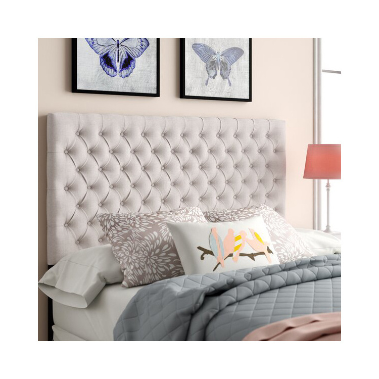 China Beige color wood queen  padded panel  bed frame headboard