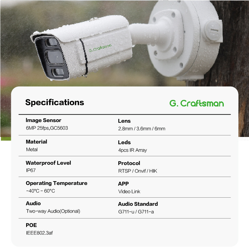 GA-BFI-M6G 6MP Low Cost Cheaper Price Good Quality IP POE Network Outdoor Camera from Chinese OEM ODM Original Factory