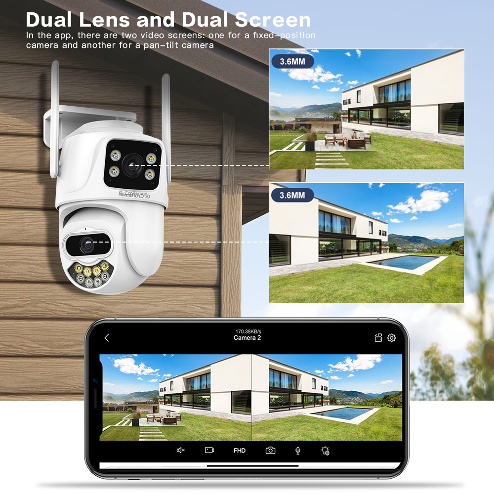 GX-P8FD-M3X WiFi PTZ IP Camera 3MP*2 LENS CMOS Sensor Outdoor Full Color Night Vision AI Human Auto Tracking Surveillance ICSEE