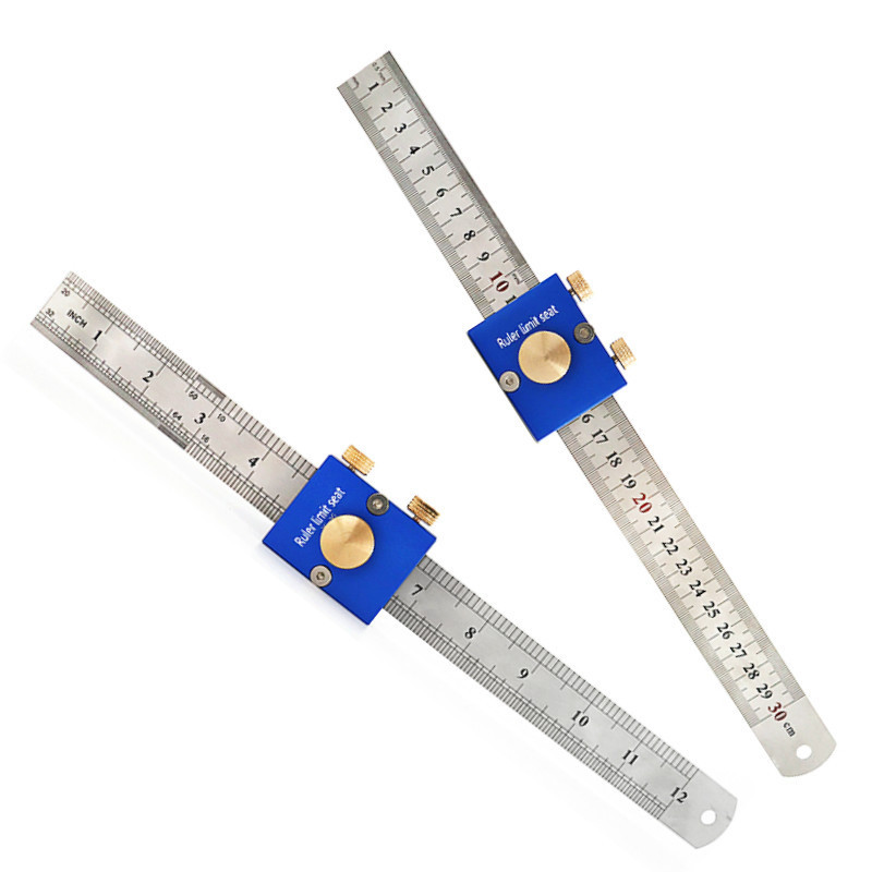 30cm/12 Inch Scribing Ruler Adjustable 90 Degrees Scale Ruler Measuring Marking Gauge Woodworking Right Angle Ruler with Stop