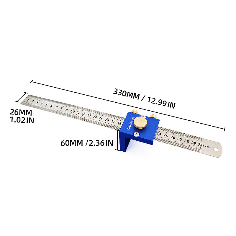 30cm/12 Inch Scribing Ruler Adjustable 90 Degrees Scale Ruler Measuring Marking Gauge Woodworking Right Angle Ruler with Stop