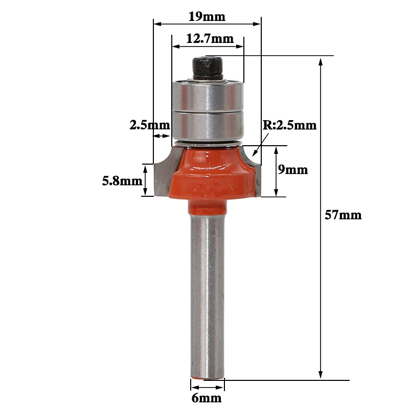 1pc 6mm Shank Corner Round-Over Edging Wood Router Bit With Bearing Tungsten Carbide Router Bits Ror Wood Woodworking Tools