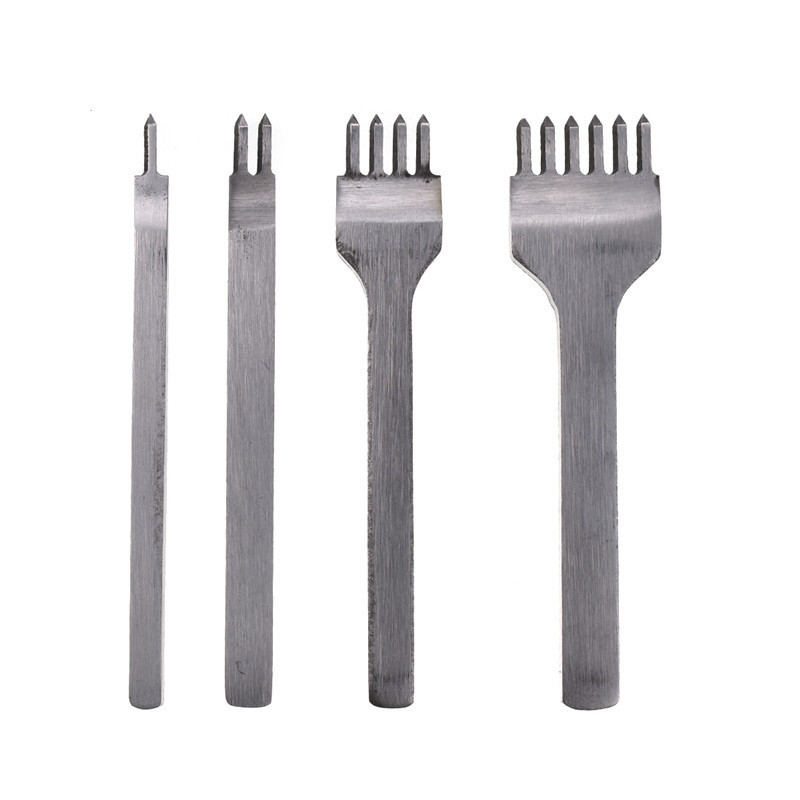 4pcs/set Leather Craft 4mm Diamond Lacing Stitching Chisel Set Leathercraft Hole Punch Hand Working DIY Tool Kit 1/2/4/6 Prong