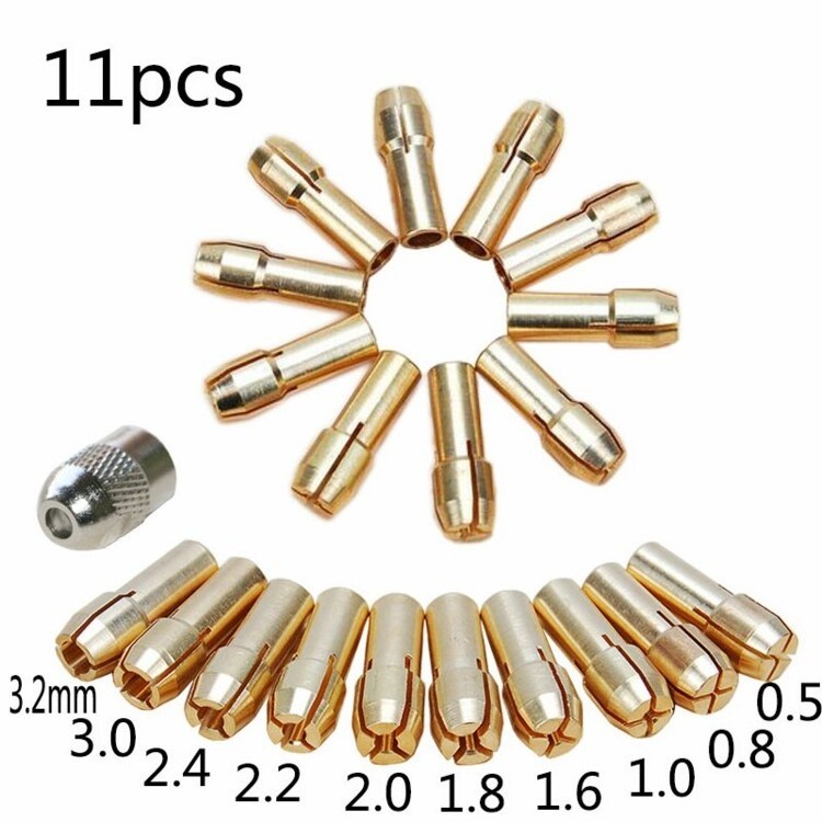 11 Pieces Brass  Collet Mini Drill Chuck Including 0.5 / 0.8 / 1.0 / 1.6 / 1.8 / 2.0 / 2.2/ 2.4 / 3.0 / 3.2mm + 1pcs new nut