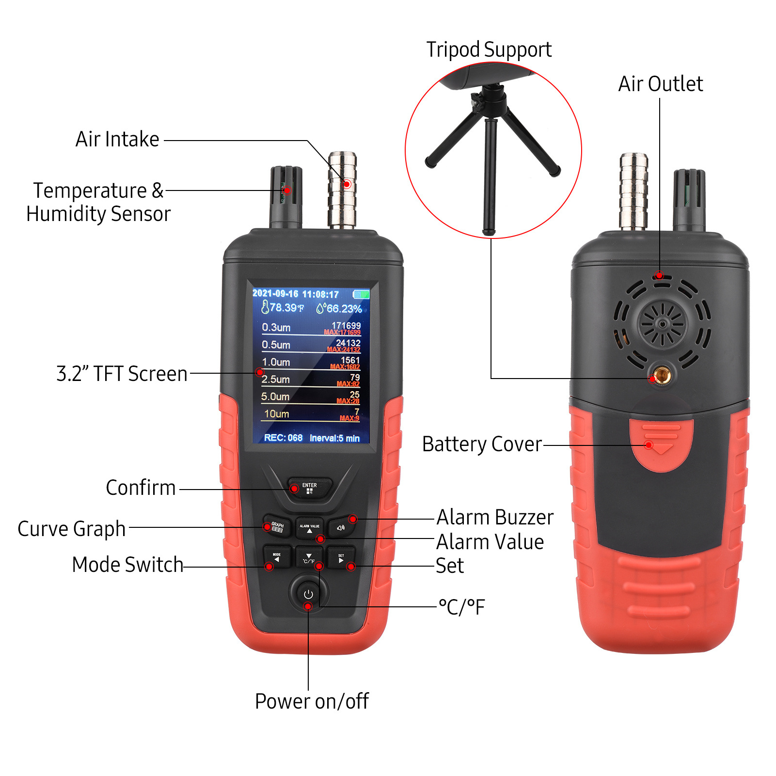 Rechargeable Dust Particle Measuring Device TC-8200 electronic particle counter PDF data  particle monitoring in clean room