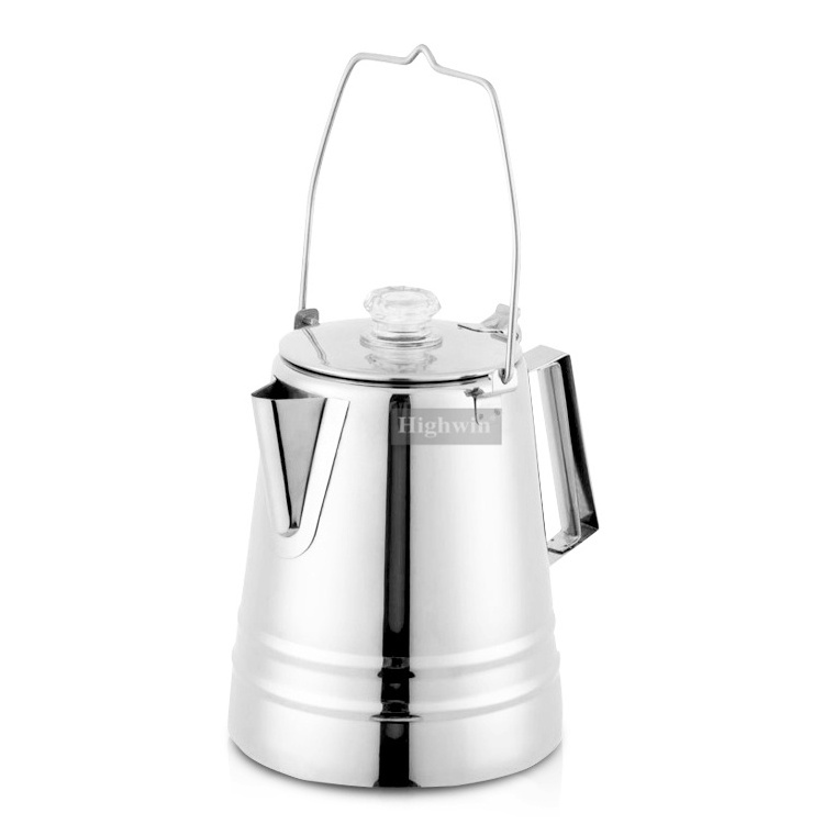 HIGHWIN Stainless Steel Coffee Maker With Clear Top Glass Knob Stove Top Camping Coffee Percolator