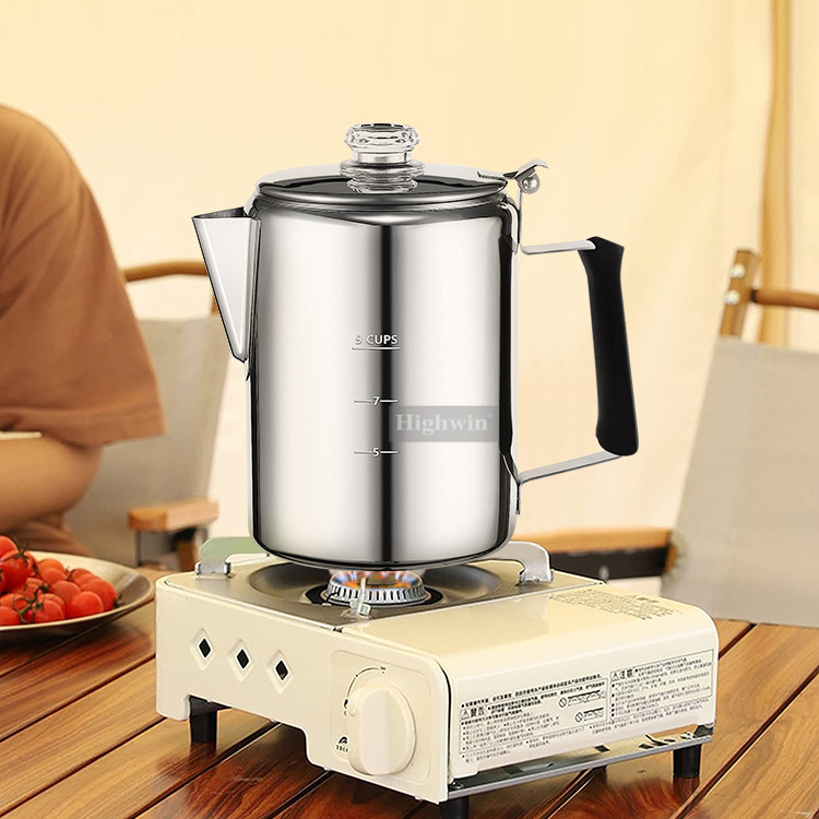 HIGHWIN Stainless Steel Campfire Or Induction Stovetop Coffee Maker Coffee Percolator Camping