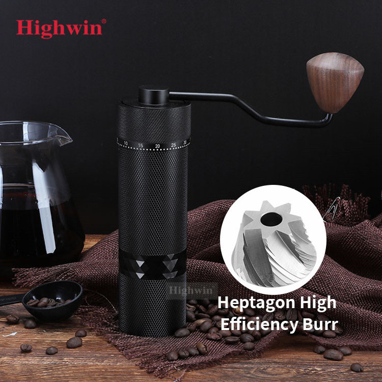 Coffee Grinder Hand Held Black Anodized Walnut Knob Steel Burr Manual Coffee Grinder