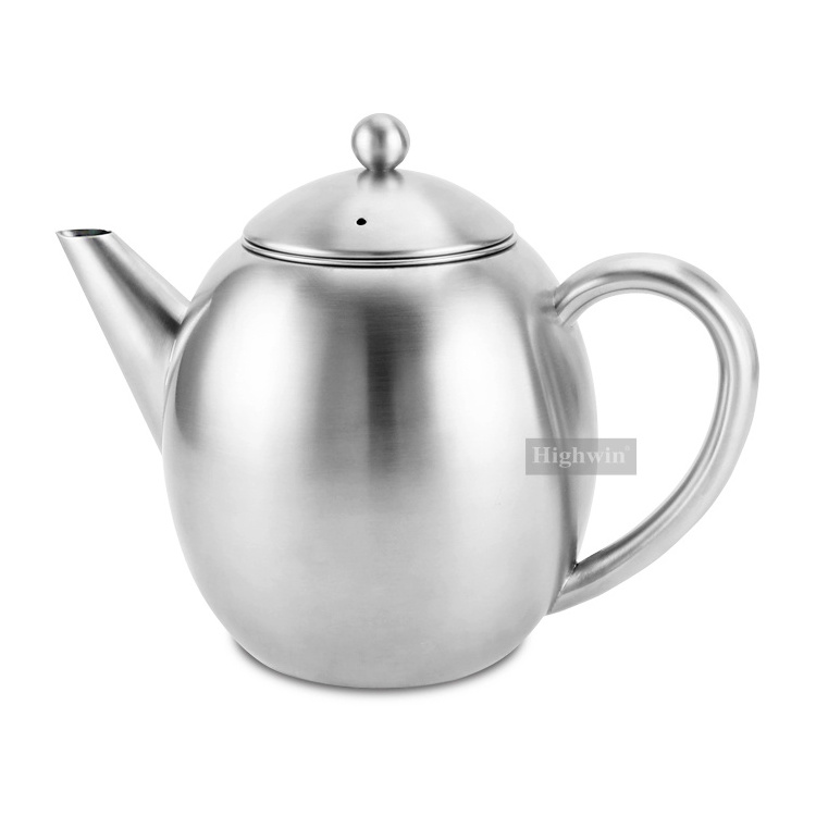 HIGHWIN 1200ml Heat Resistant Large Capacity Double Wall Stainless Steel Teapot Coffee Pot