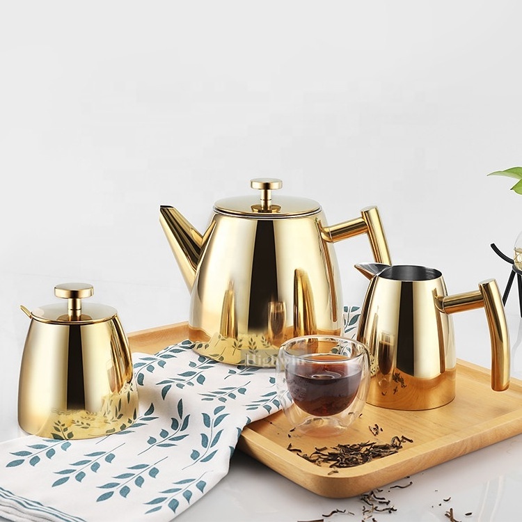 Pvd Painting Chinese Tea Sets Double Wall Teapot Keep Tea Hot Longer Kettle Stainless Steel Teapot And Tea Set With Infuser