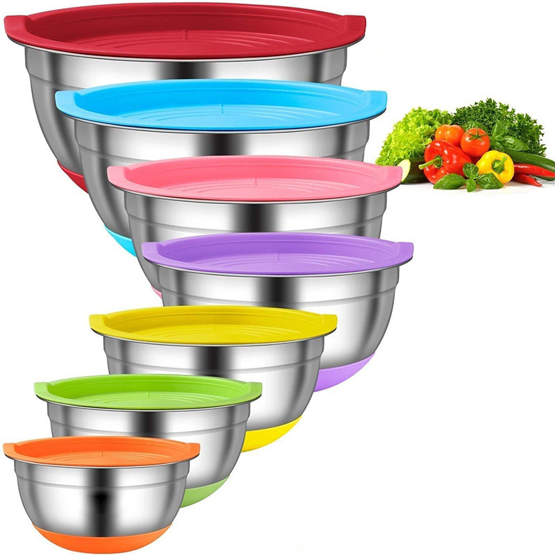 HIGHWIN Stainless Steel Multiple Sizes Salad Bowl Stainless Steel Mixing Bowl Set