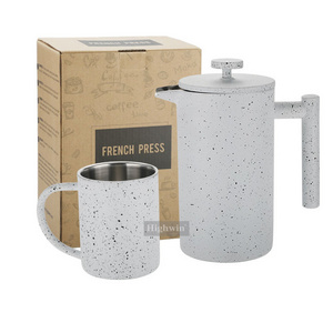 Factory Marble Painting Double Wall Copper Coffee Maker French Coffee Press