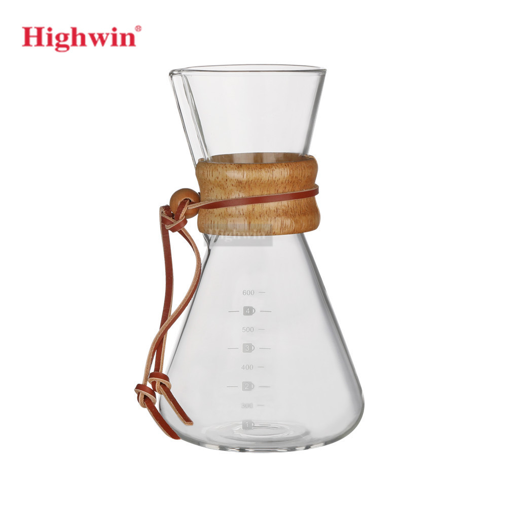 600ML Pour Over Coffee Brewer Glass Carafe Double Wall Glass Kettle