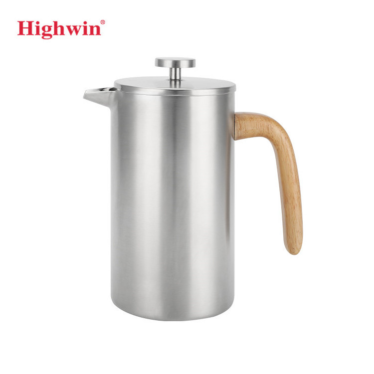 Highwin Factory Wood Handle Stainless Steel Double Wall French Coffee Press