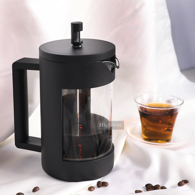 HIGHWIN Camping Heat Resistant Borosilicate Glass Coffee French Press with Plastic Handle