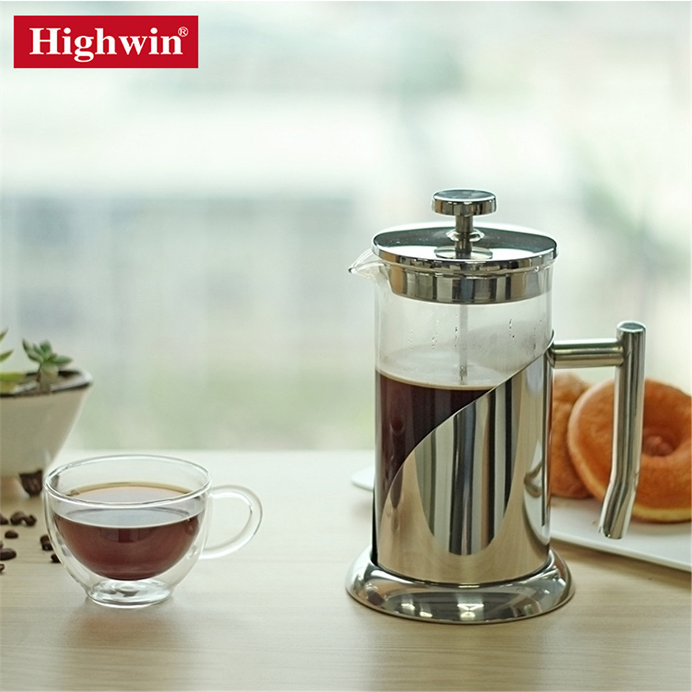 Best Selling Top Quality Silver Metal Frame Eco-Friendly Glass Coffee French Press