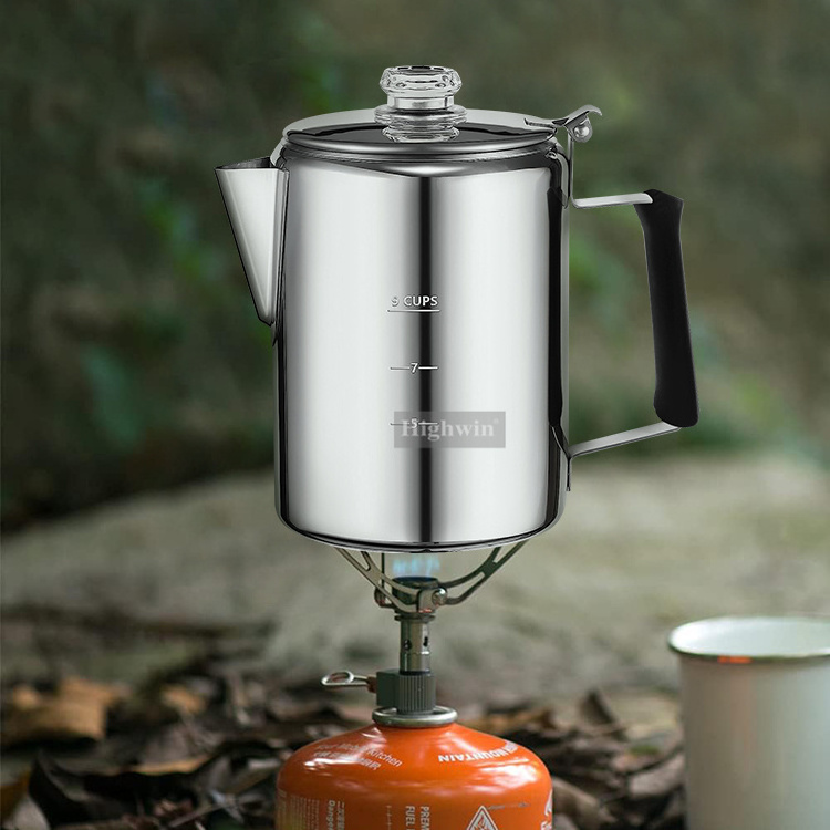 HIGHWIN Manufacture Wholesale Travel Camping Stainless Steel Induction Coffee Percolator