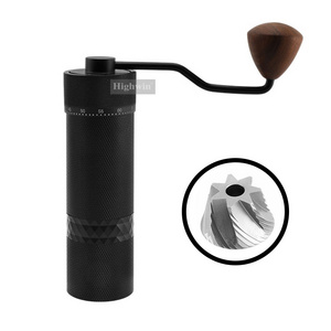 Coffee Grinder Hand Held Black Anodized Walnut Knob Steel Burr Manual Coffee Grinder