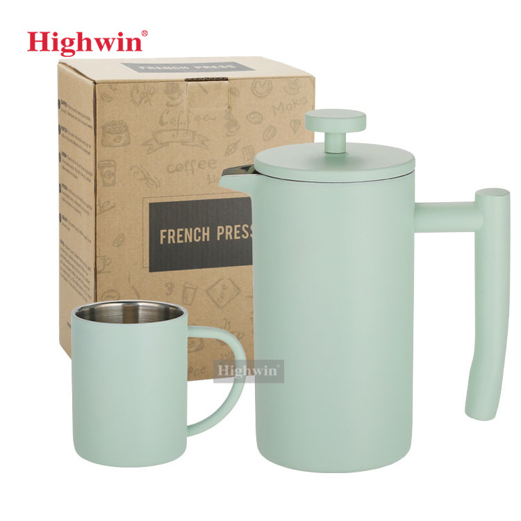 Highwin Mint Green Coffee Mug Travel French Press Mug Coffee Kettle Coffee Set