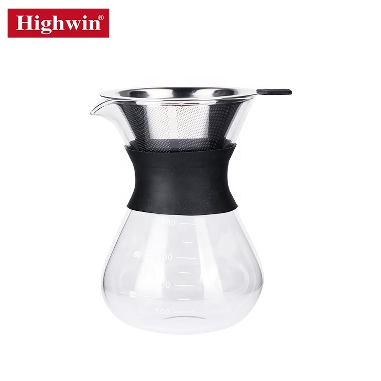 Heat Resistant Stainless Steel Paperless Filter Borosilicate Glass Carafe Pour Over Coffee Maker