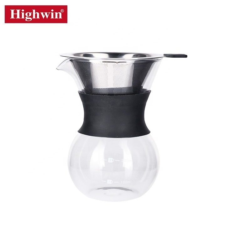 Heat Resistant Stainless Steel Paperless Filter Borosilicate Glass Carafe Pour Over Coffee Maker