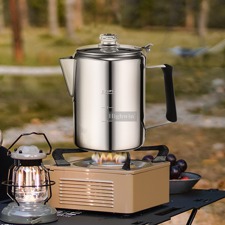 HIGHWIN Stainless Steel Campfire Or Induction Stovetop Coffee Maker Coffee Percolator Camping