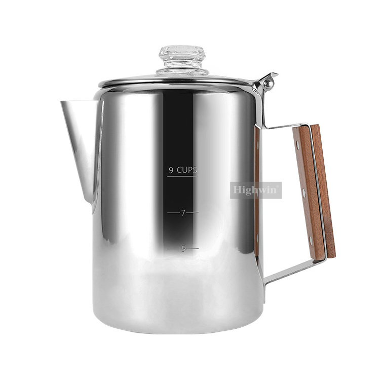 Highwin Camping 9 Cup Stainless Steel 304 Coffee Percolator for Stovetop