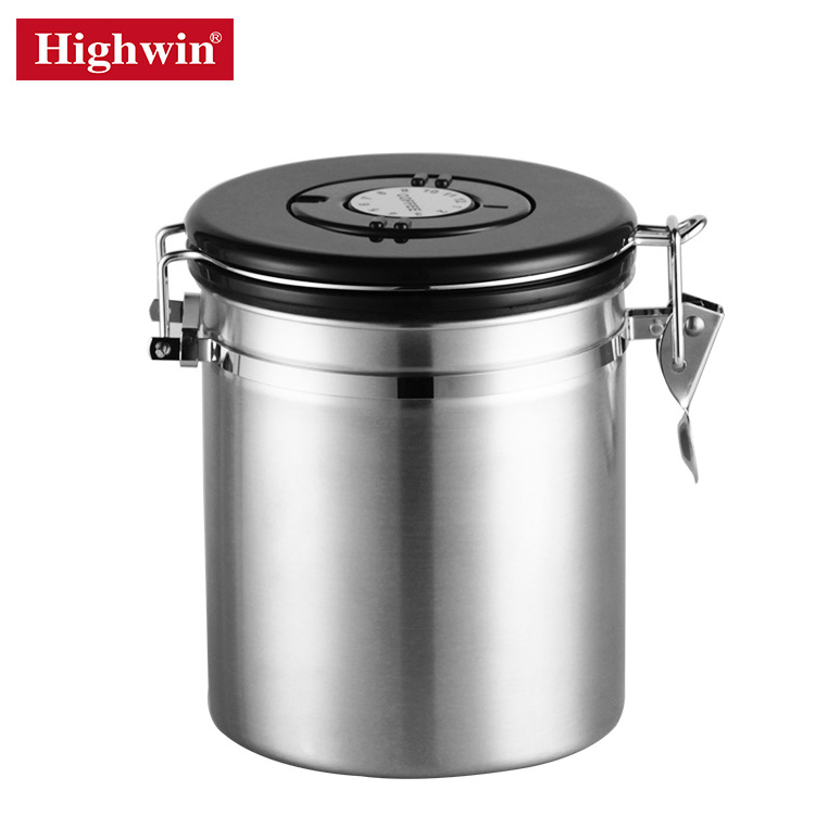 HIGHWIN Stainless Steel Airtight Co2 Coffee Bean Container Food Coffee Kitchen Storage Canister Tea Coffee Canister