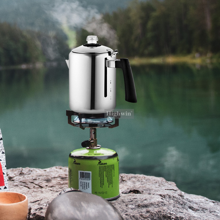 Camping Backpacking Travel Stainless Steel Camping Induction Stove Percolator Coffee Pot with Silicone Handle