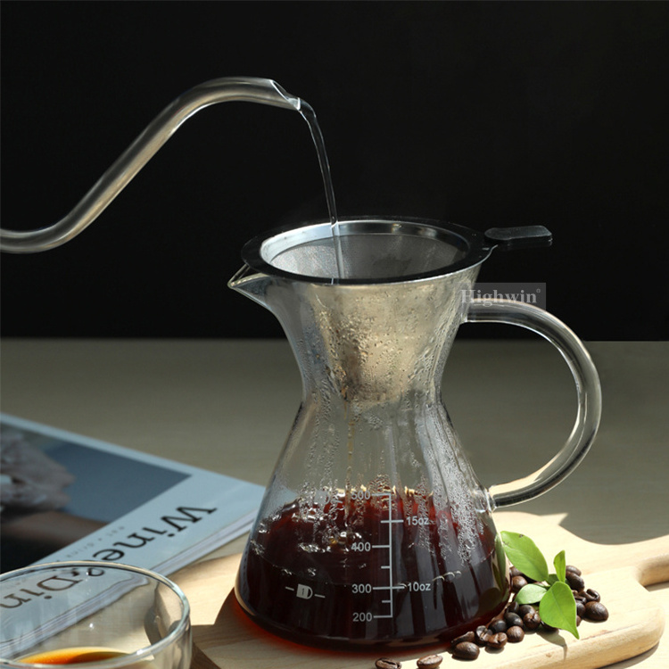 500ML Handheld Pour Over Coffee Maker Coffee Dripper Borosilicate Glass Pour Over Coffee Kettle