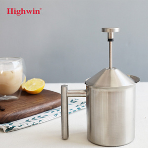 HIGHWIN Stainless Steel Milk Frother Manual Milk Creamer Hand Pump Frother Double Mesh Creamer Milk Foam