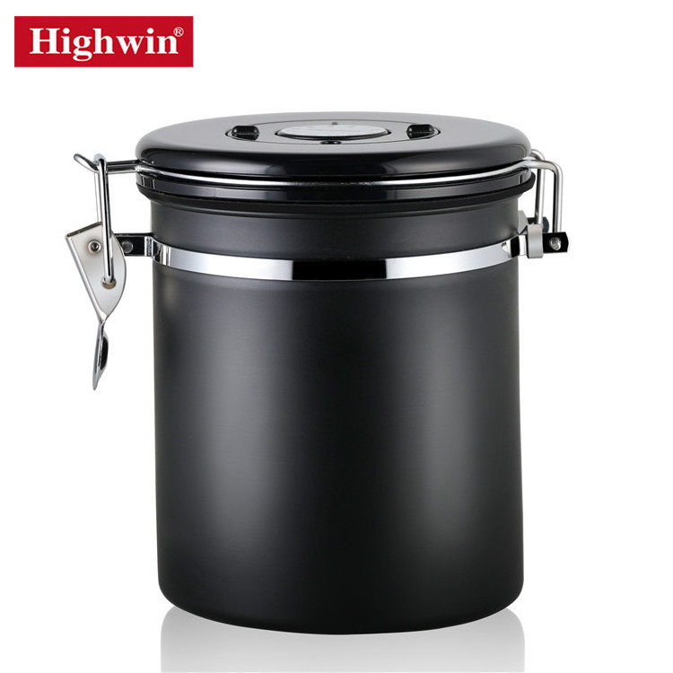 HIGHWIN Stainless Steel Airtight Co2 Coffee Bean Container Food Coffee Kitchen Storage Canister Tea Coffee Canister