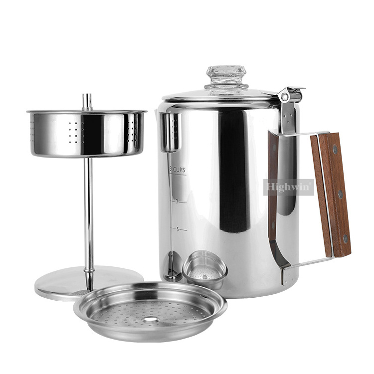 Highwin Camping 9 Cup Stainless Steel 304 Coffee Percolator for Stovetop