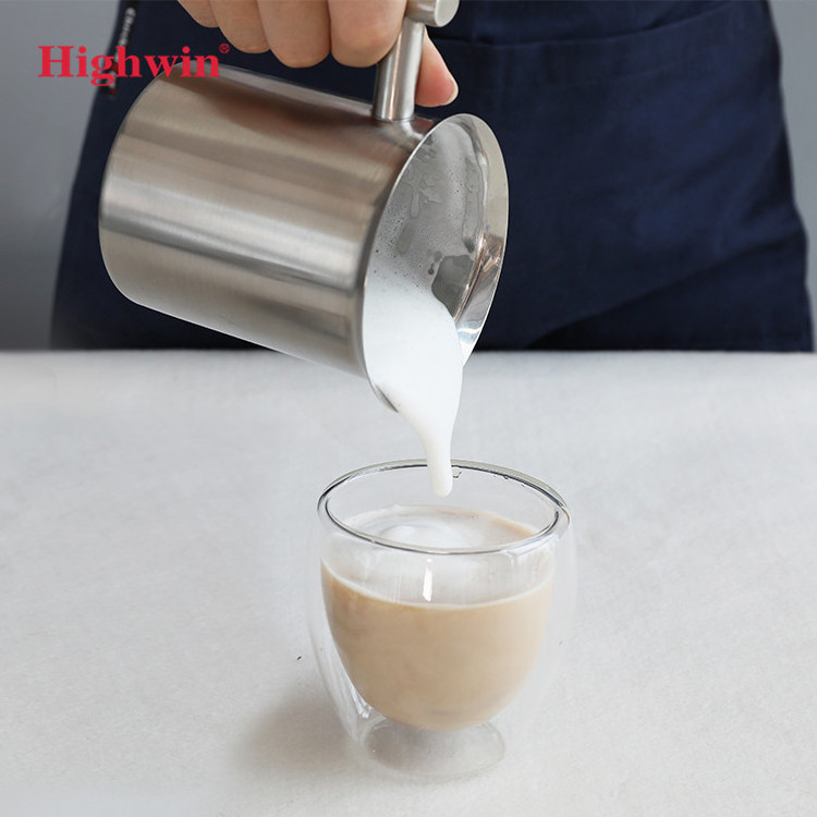 HIGHWIN Stainless Steel Milk Frother Manual Milk Creamer Hand Pump Frother Double Mesh Creamer Milk Foam